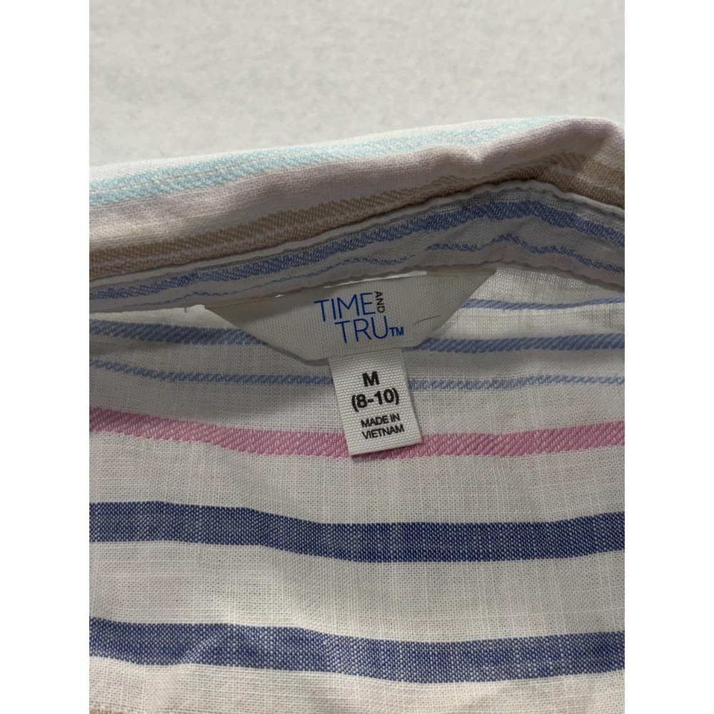 Time And Tru Womens M Multicolor Stripe Sleeveless Button Shirt Dress - Picture 3 of 10